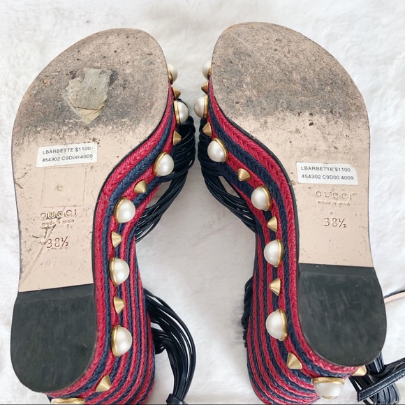 Gucci raffia pearl barbette espadrilles 38.5 - Picture 6 of 7